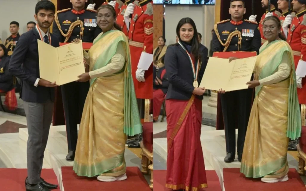 Manu Gukesh Harmanpreet Praveen Receive Khel Ratna As President Murmu Honours Sports Icons At Rashtrapati Bhawan